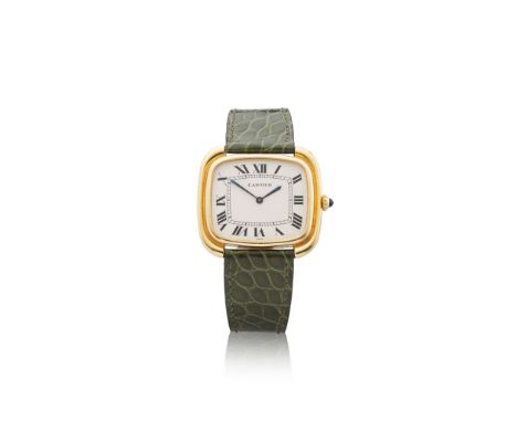  Cartier: An oversized gold square wristwatch Louis Cartier Collection "Square", Ref. 97051, circa 1977 Cal.978 mechanical ha