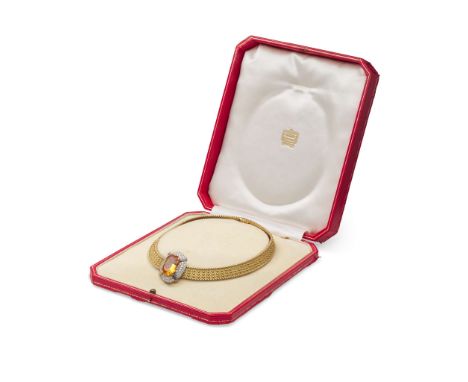  Cartier: A gold necklace by Georges Lenfant with a detachable Imperial topaz and diamond cluster 1960 The 18 carat gold&nbsp