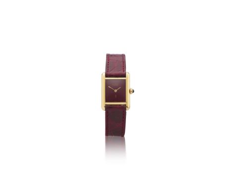 Les Must de Cartier: A rectangular quartz wristwatch "Tank", Ref.366001, circa 1980 Quartz movement, burgundy coloured dial 