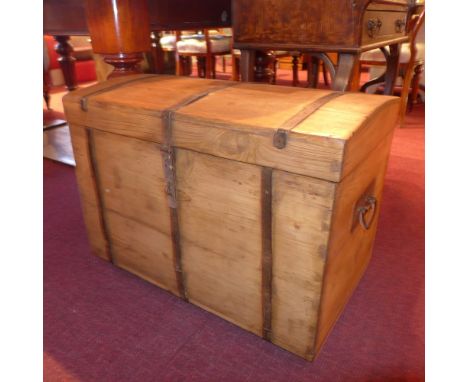 SOLD IN TIMED AUCTION Seamans trunk - 19th century metal bound, 66cm wide 