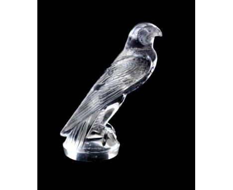 A 'Faucon' (Falcon) glass mascot by Rene Lalique, French, introduced 5th August 1925,moulded 'R.Lalique' with double-tailed '