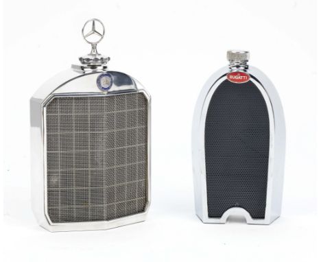 Two radiator decanters for Bugatti and Mercedes-Benz,comprising a Bugatti decanter by Ruddspeed, British 1960s, with chromed 