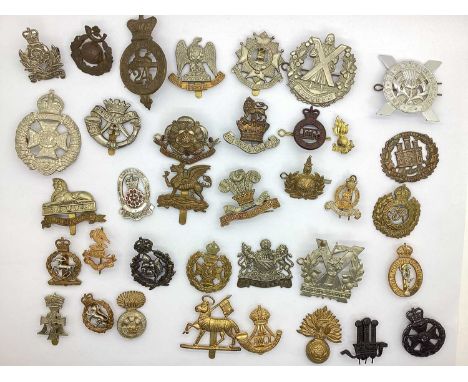 Selection of British Army Cap Badges, including Lincolnshire Regiment, Lancashire Hussars and Royal Welch Fusiliers (some rep