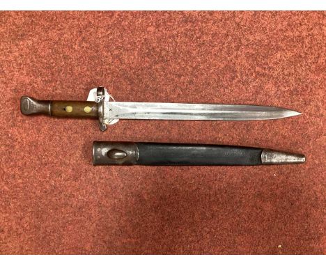 Second Boer War British Pattern 1888 Bayonet and Scabbard, bayonet manufacturer mark 'EFD' (Enfield) with military broad arro