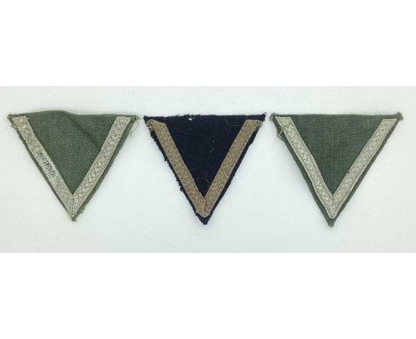 WW2 German Army Gefreiter chevrons (2) and SS Sturmann chevron (1).Due to the nature of these items we politely remind buyers