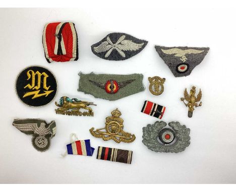 WWII German Lutfwatte Cloth Insignia, German Army Officer visor cap cockade/oak leaf wreath, German medal ribbons, Belgian Ai