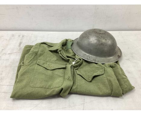 WWII British Civil Defence Brodie Helmet with exterior stenciled marks 'S T D' 'M(?) 287' and interior stamps 'F &amp; L 1940