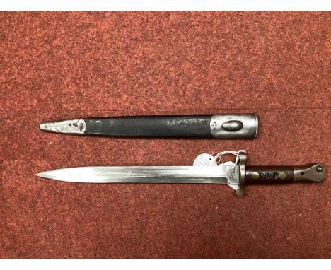 Second Boer War British Pattern 1888 Bayonet and Scabbard, bayonet manufacturer mark 'Sanderson, Sheffield' with military bro