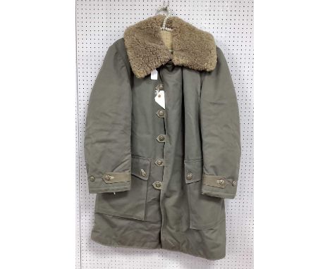 WWII Swedish Army M1909 Parka Field Coat - sheepskin lined with various ink stamps including year '1944' (appears unissued).