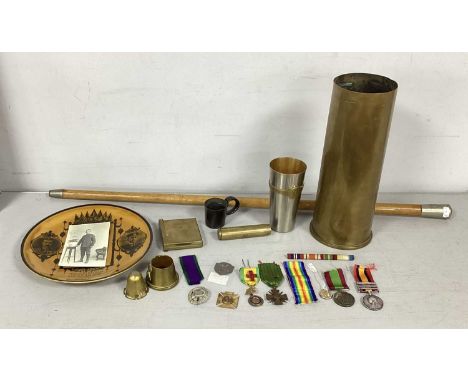 WWI German Kriegsbecher Commemorative Cup, British patriotic plate, photograph, trench art, cigarette case, 20mm (1943) and 1