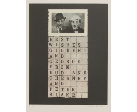▲ Sir Peter Blake RA (b.1932) ‘Best Wishes for Gilbert and George’, screenprint in colours, signed 'Peter Blake' in pencil l.