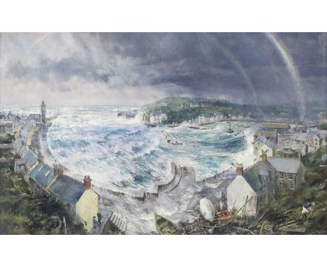 ▲ John Alford (b.1929) 'South West Gale at Porthleven'signed and dated 'John Alford 00' l.r., inscribed with title verso, oil