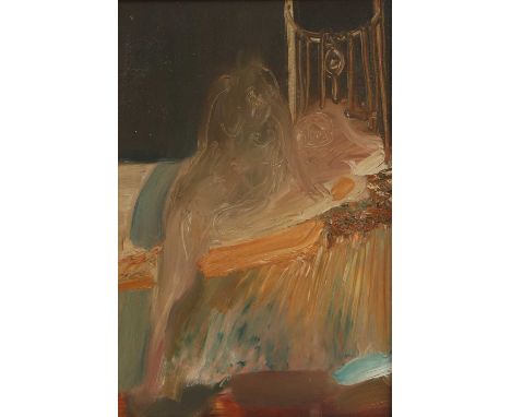 ▲ Kevin Connor (Australian, b.1932) Nude seated on a bedsigned and dated 'Connor 70' l.l., oil on board45.5 x 30.5cmCondition