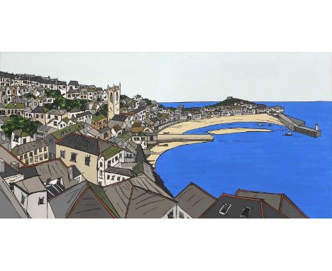 ▲ Sally Hince (contemporary) St Ivessigned and dated 'HINCE 05' on roof l.r., acrylic on canvas 50 x 100cm, unframedCondition