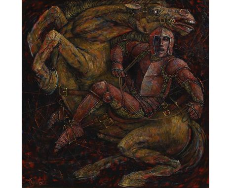 ▲ Richard Wallace (b.1953) 'The Red Knight'signed 'Wallace' l.l., oil on canvas51 x 51cmCondition ReportFramed: 69 x 69cmAppe