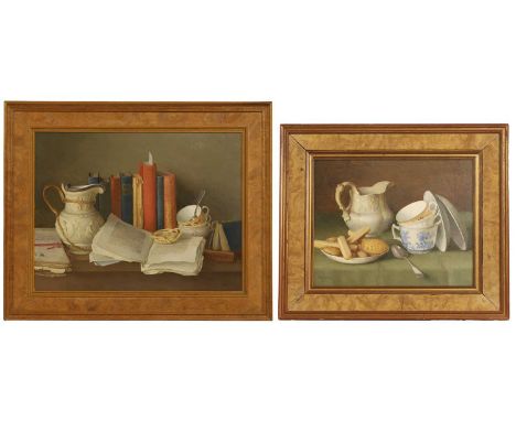 ▲ Gerald Norden (1912-2000) 'Broken Jug and Old Books';'Crockery and Cakes'two, the first signed and dated 'Norden/86' l.l., 