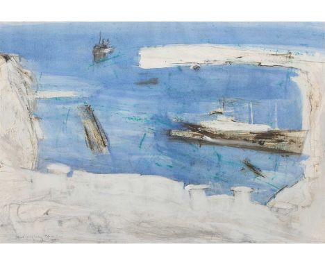 ▲ Philip Jones (1933-2008) 'Island Ferry Enters Mġarr, Gozo'signed and dated 'Philip Jones 92' and inscribed with title l.l.,
