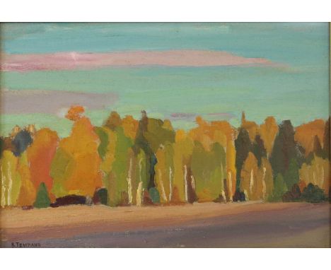Viktor Templin (1920-1994) 'The Autumn Sunset'signed in Cyrillic l.l., oil on board 33 x 48cmCondition ReportFramed: 44.5 x 5