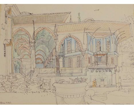 ▲ Sheila Robinson (1925-1988) 'Revan Kiosk'signed and dated 'Sheila Robinson 1973' l.r., inscribed with title l.l., pen and i