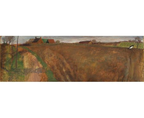 ▲ Tessa Newcomb (b.1955) Muddy fields and birdsigned with initials and dated '91' l.r., oil on board15 x 45cmProvenance: The 