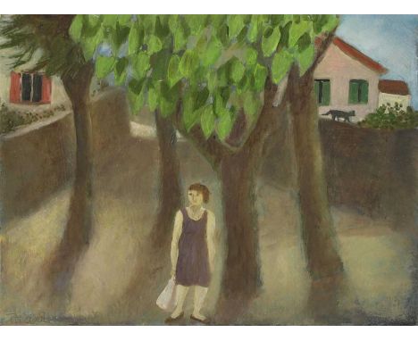 ▲ Tessa Newcomb (b.1955) Lady under handkerchief treesigned with initials and dated '2002' l.l., oil on board15 x 20cmProvena