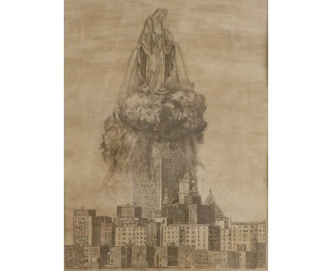 ▲ Wolfe von Lenkiewicz (b.1966) Madonna rising above a city pencil and watercolour63 x 46cmCondition ReportFramed: 150.5 x 12