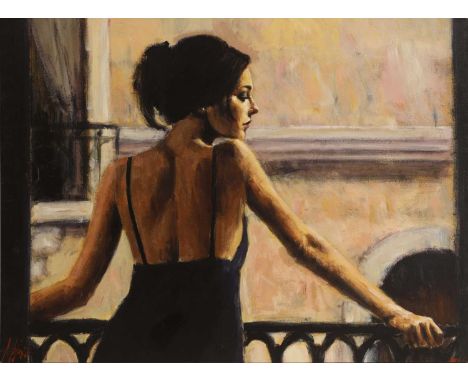 Fabian Perez (Argentinian, b.1967) 'Balcony at Buenos Aires VI'hand-embellished giclée print on canvas, artist's proof, signe