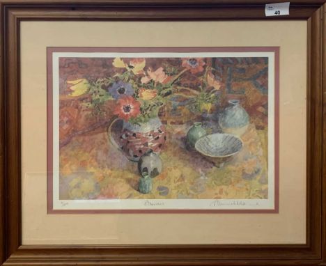 British contemporary, 'Anemones' limited edition lithograph, signed, titled and numbered 16/850 in pencil,13.5x9ins, framed a