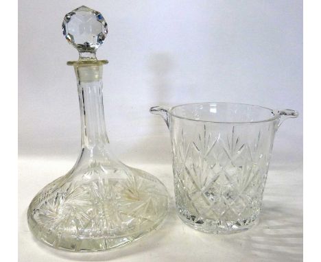 A Edinburgh Crystal cut glass ice bucket together with a cut glass decanter with faceted stopper, ice bucket 15cm high