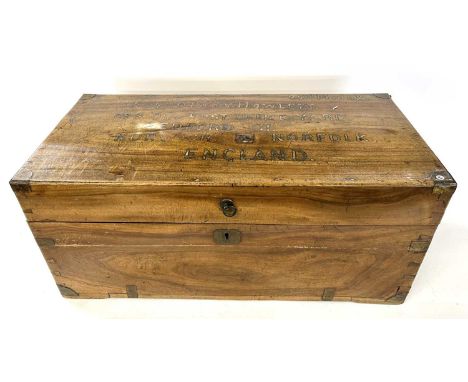 A small wooden military travelling trunk marked 25th Middlesex also Private W Howlett, Address Old Post Office Yard, Bedford 