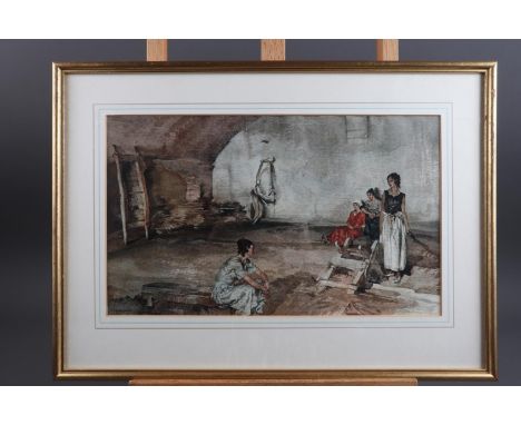 A Russell Flint print, a watercolour of the River Thames, two Henley Regatta rowing prints, three sets of cigarette cards, in