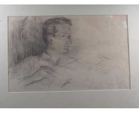 Juliet Pannett MBE FRSA: pencil study of Colin Davis rehearsing at Glyndebourne, 11 3/4" x 18 1/2", in ebonised reeded frame,
