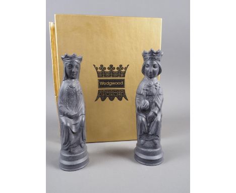 A pair of Wedgwood black Jasper King and Queen chessmen, designed by Arnold Machin RA ARCA, 4" high, in original box, and a&n