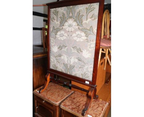 An Edwardian walnut framed firescreen with Jacquard woven panels, on splay supports, 26" wide x 40 1/2" high,&nbsp;and a waln