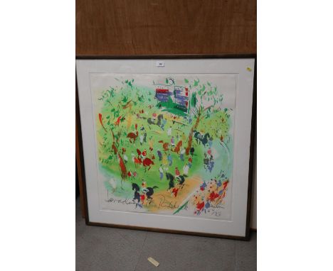 Jake Sutton: a signed limited edition lithograph, "Parading in the Paddock", 63/250, in strip frame