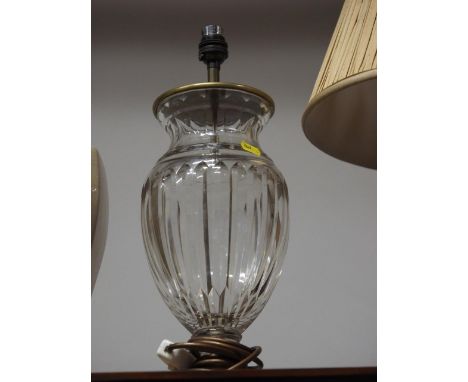 A cut glass table lamp, on square base, 17" high