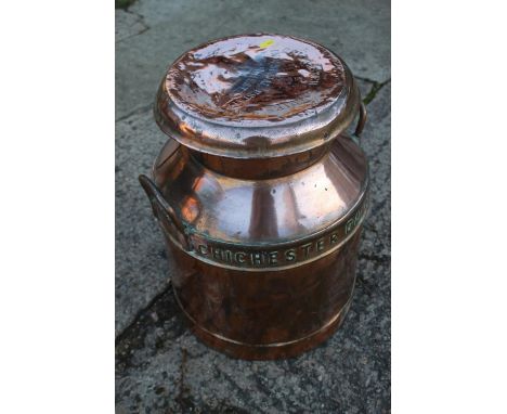 A Chichester Dairies copper milk churn, 14" dia x 20" high