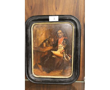 A FRAMED 19TH CENTURY OIL ON BOARD DEPICTING A SEATED FRENCH ARMY OFFICER INDISTINCTLY SIGNED LOWER RIGHT