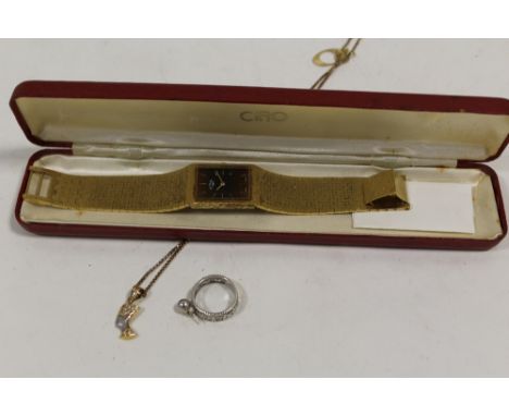 A SMALL BAG OF GOLD AND YELLOW METAL TOGETHER WITH A ROTARY WRIST WATCH