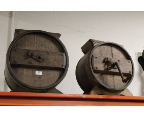 TWO VINTAGE WOODEN BUTTER CHURNS 