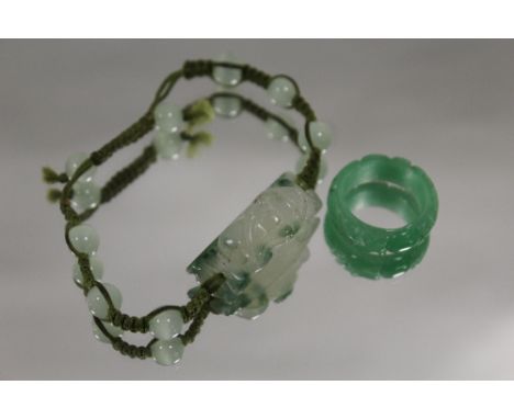 A JADE STYLE RING AND BRACELET