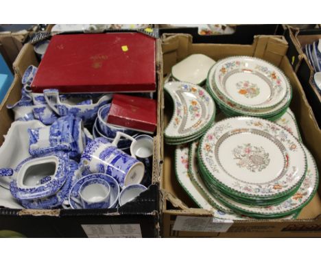 A TRAY OF SPODE ITALIAN DESIGN TEA AND DINNER WARE TOGETHER WITH  TRAY OF SPODE CHINESE ROSE DINNERWARE (2)