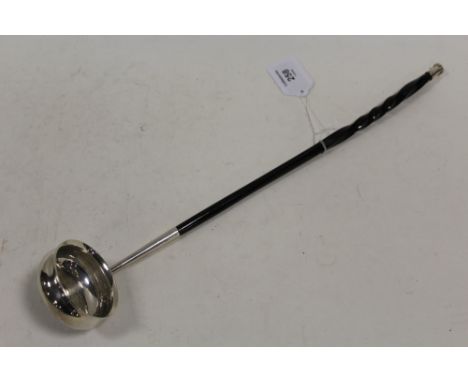 A HALLMARKED SILVER WHALE BONE HANDLED TODDY LADLE WITH INSET COIN TO BOWL - GLASGOW 1825, L 43 cm