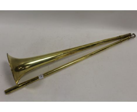 A VINTAGE 2PC BRASS COACHING HORN WITH SALVATION ARMY INSIGNIA, overall L 128 cm