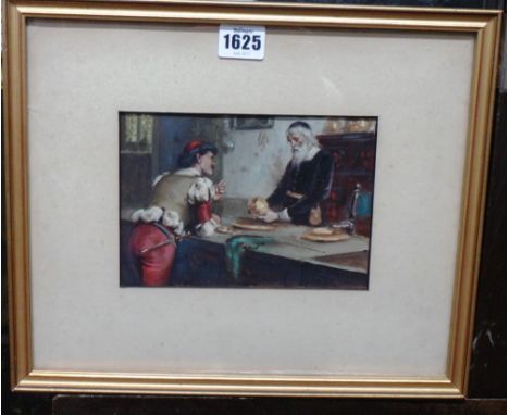 Edmund Blair Leighton (1853-1922), The connoisseur, oil on card, signed with initials and inscribed LANGHAM SKETCH, 12cm x 18