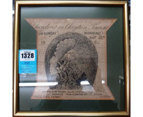 RAILWAY DISASTER - a pictorial wood-engraving depicting the Clayton Tunnel (near Brighton) accident, 'on Sunday Morning, Augu