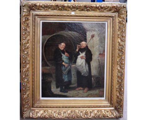 Adolf Humborg (1847-1913), Two monks wine-tasting, oil on canvas, signed, 50.5cm x 43cm