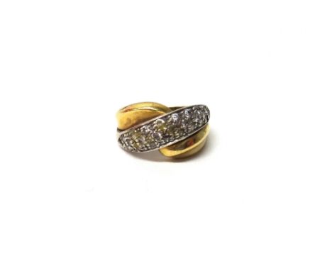 A gold and colourless gem set ring, in a twist design (three colourless gems lacking), gold mark indistinct, possibly 750, ri