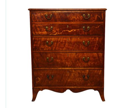 W. Williamson & Sons, Guildford; a George III satinwood secretaire chest, the fitted drawer over three long graduate drawers 