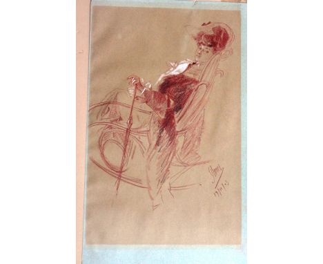 Jules Cheret (1836-1932), Study of a seated lady, sanguine chalk, signed and dated 19/11/03,together with two further charcoa